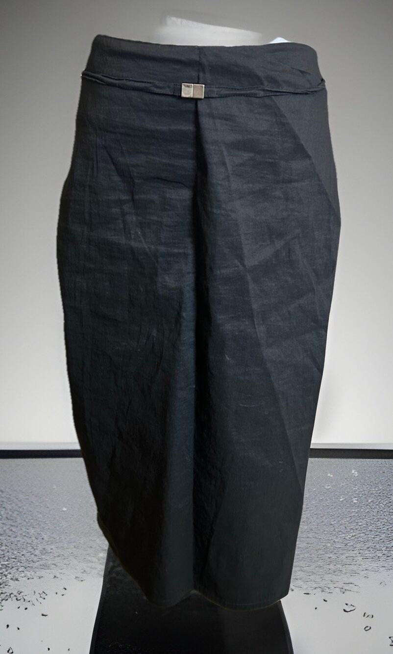 VTG ULI SCHNEIDER Silk Midi Skirt Germany Black Silk Paneled Wrap Retro Size 8